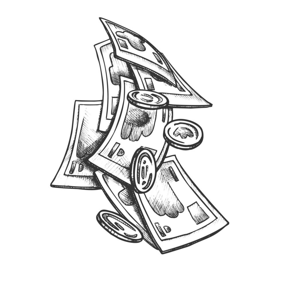 Money Banknotes And Coin Pounds Monochrome Vector