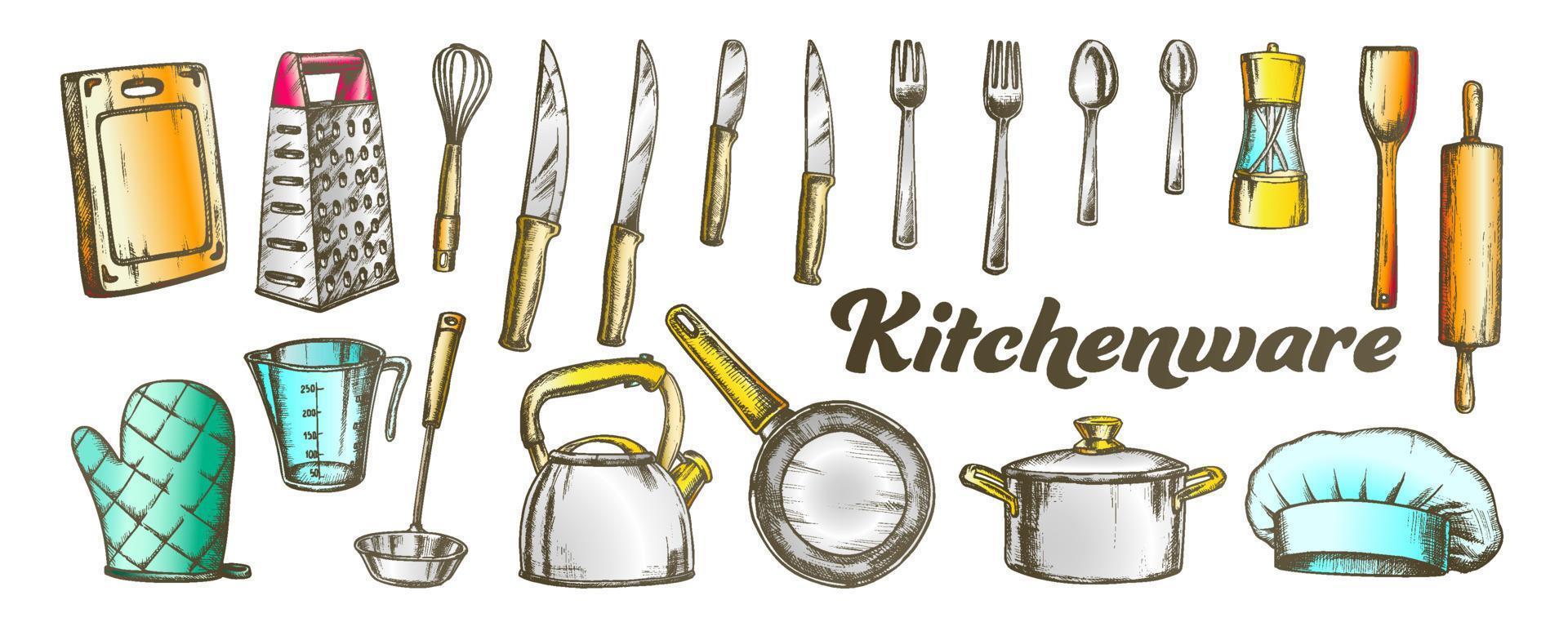Kitchenware Utensils Collection Color Set Vector