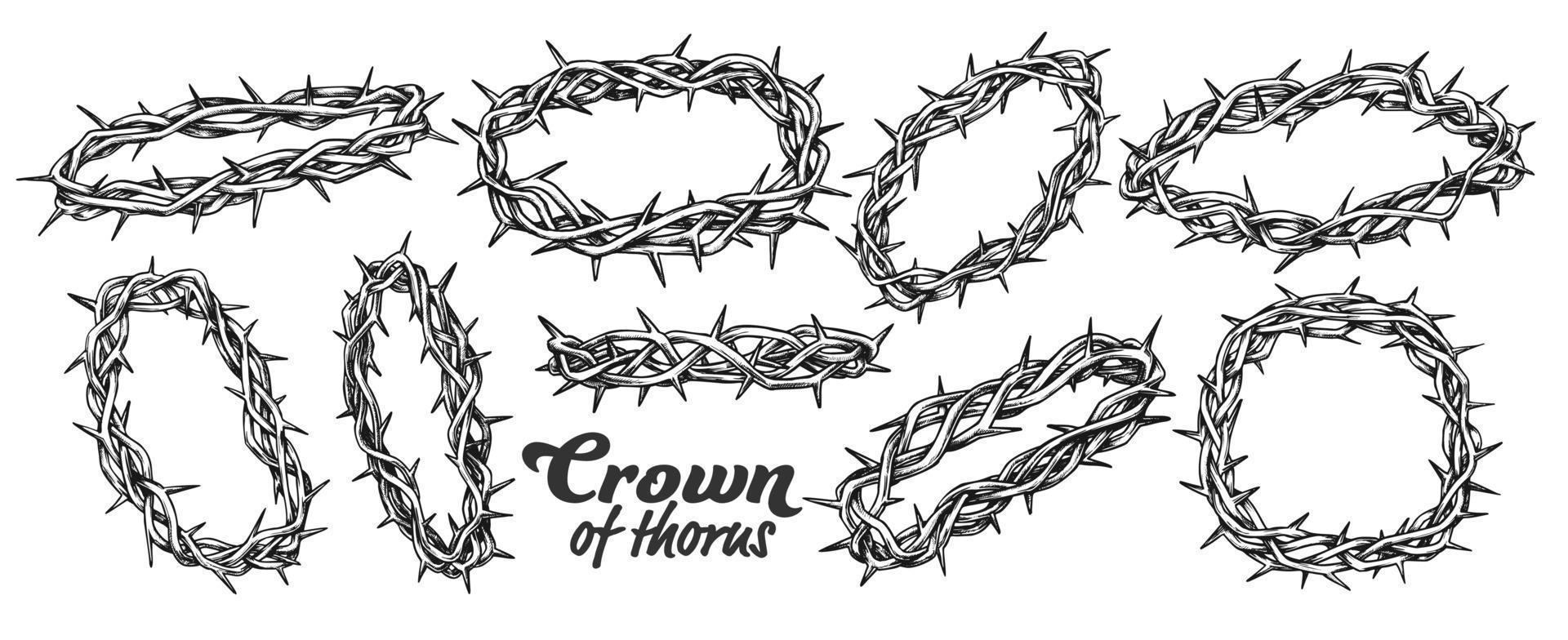 Crown Of Thorns Religious Symbols Set Ink Vector