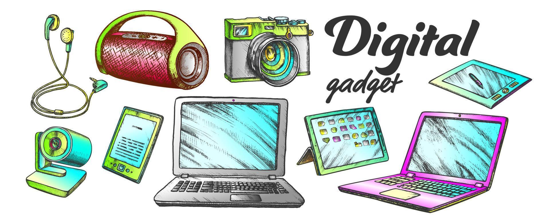 Digital Audio And Video Gadgets Color Set Vector