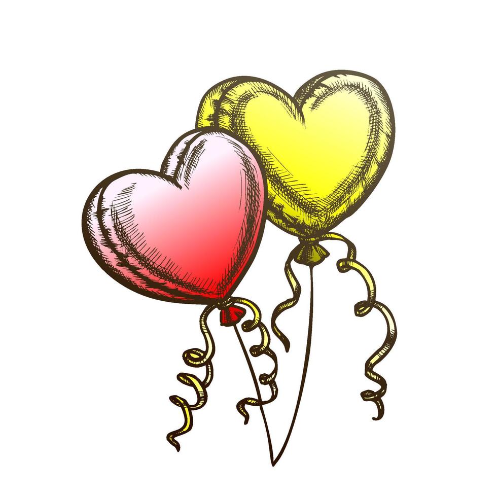 globos en forma de corazón con vector retro de cinta