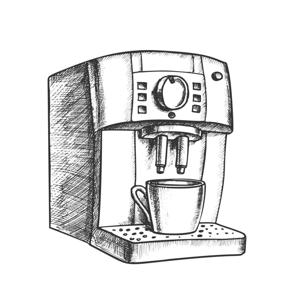 máquina automática de café con vector retro de taza