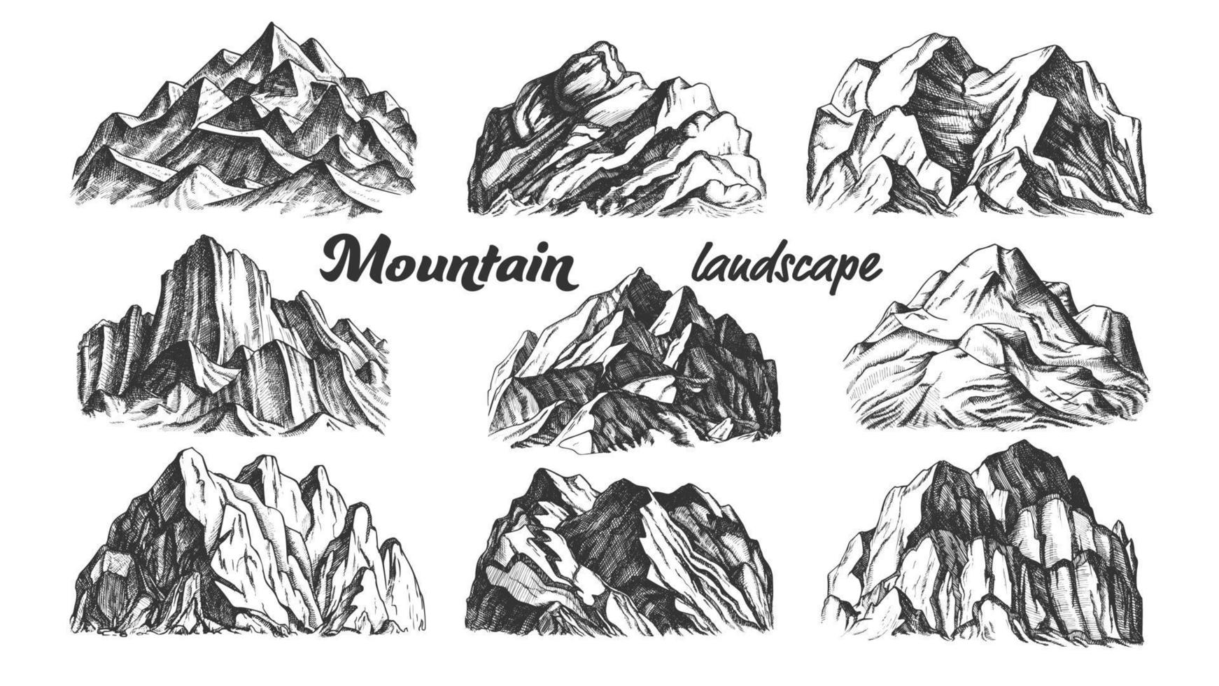 Collection Mountain Landscape Set Vintage Vector