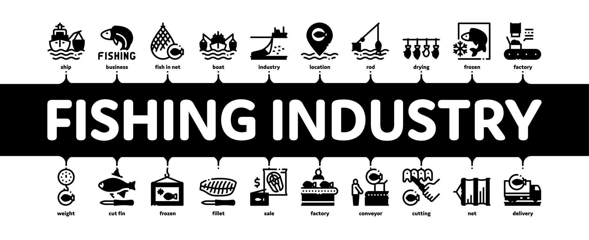 vector de banner de infografía mínima de proceso de negocio de industria pesquera