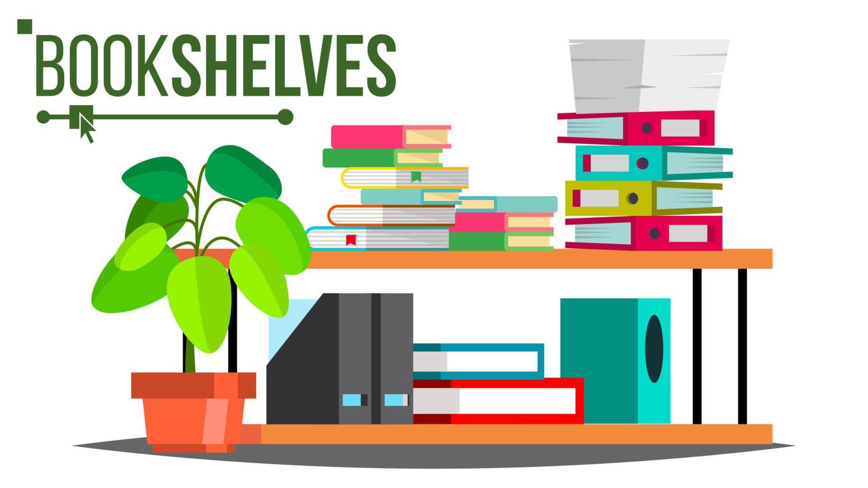 Storage Shelves Vector. Document, Book. Colored Office Folders. Information Organization. Flat Isolated Illustration vector