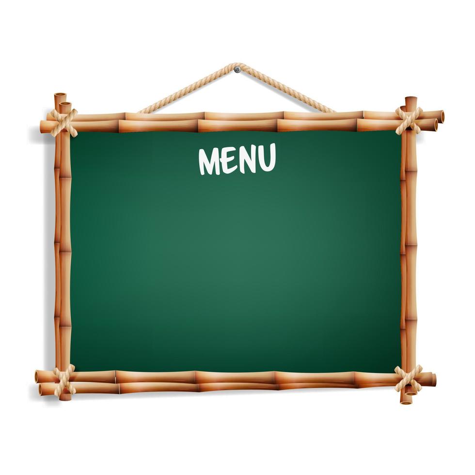 Cafe Menu Board. Isolated On White Background. Realistic Green Chalkboard With Wooden Frame Hanging. Vector Illustration
