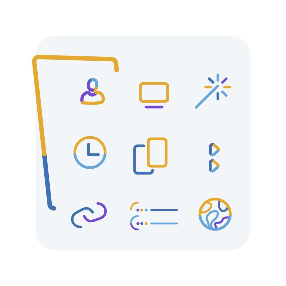 Group of office icons, vector concept of internet communications, workflow, doodle