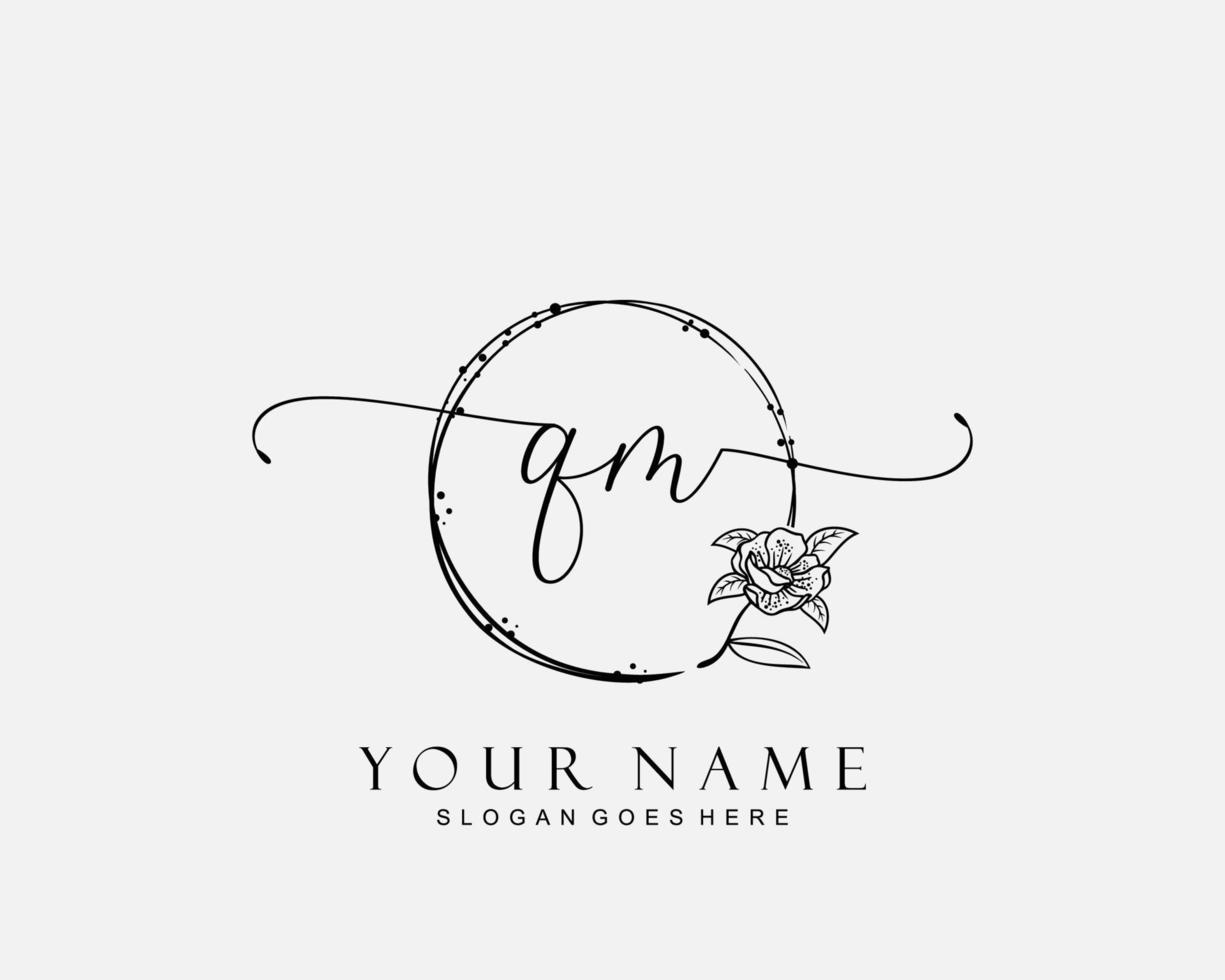 Initial QM beauty monogram and elegant logo design, handwriting logo of initial signature, wedding, fashion, floral and botanical with creative template. vector