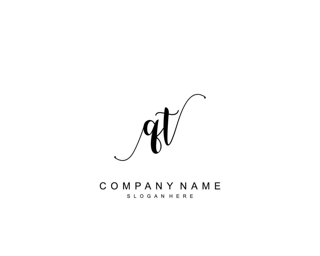 Initial QT beauty monogram and elegant logo design, handwriting logo of initial signature, wedding, fashion, floral and botanical with creative template. vector