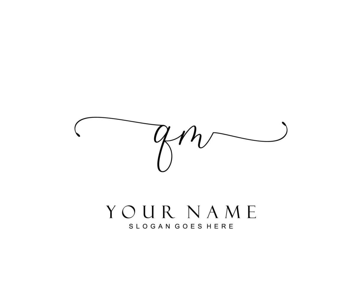 Initial QM beauty monogram and elegant logo design, handwriting logo of initial signature, wedding, fashion, floral and botanical with creative template. vector