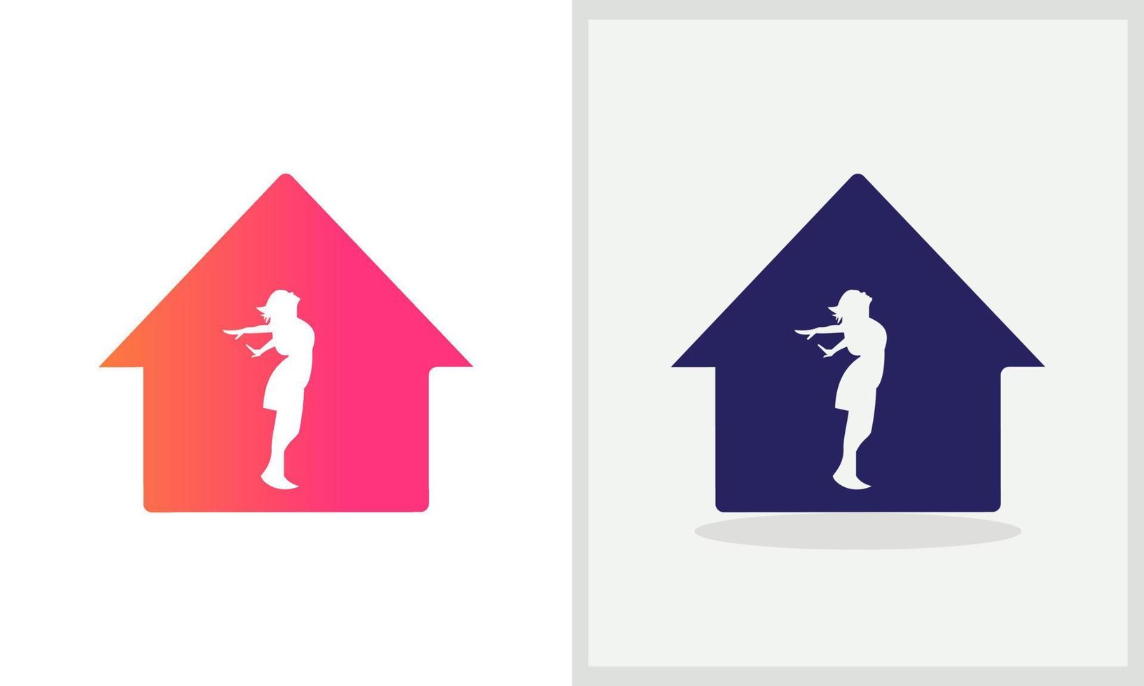 diseño del logo de la casa de yoga. logotipo de casa con vector de concepto de mujer de libertad. diseño de logotipo de yoga y hogar