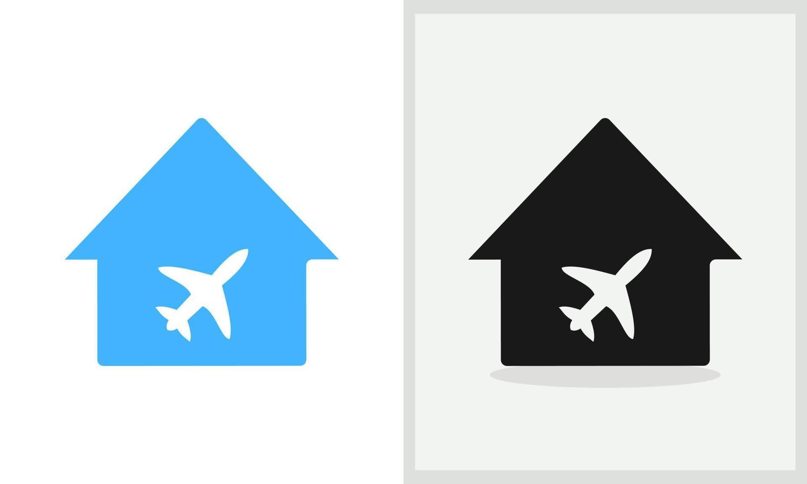 diseño del logo de la casa de viajes. logotipo de casa con vector de concepto de avión. diseño de logotipo de viaje y hogar