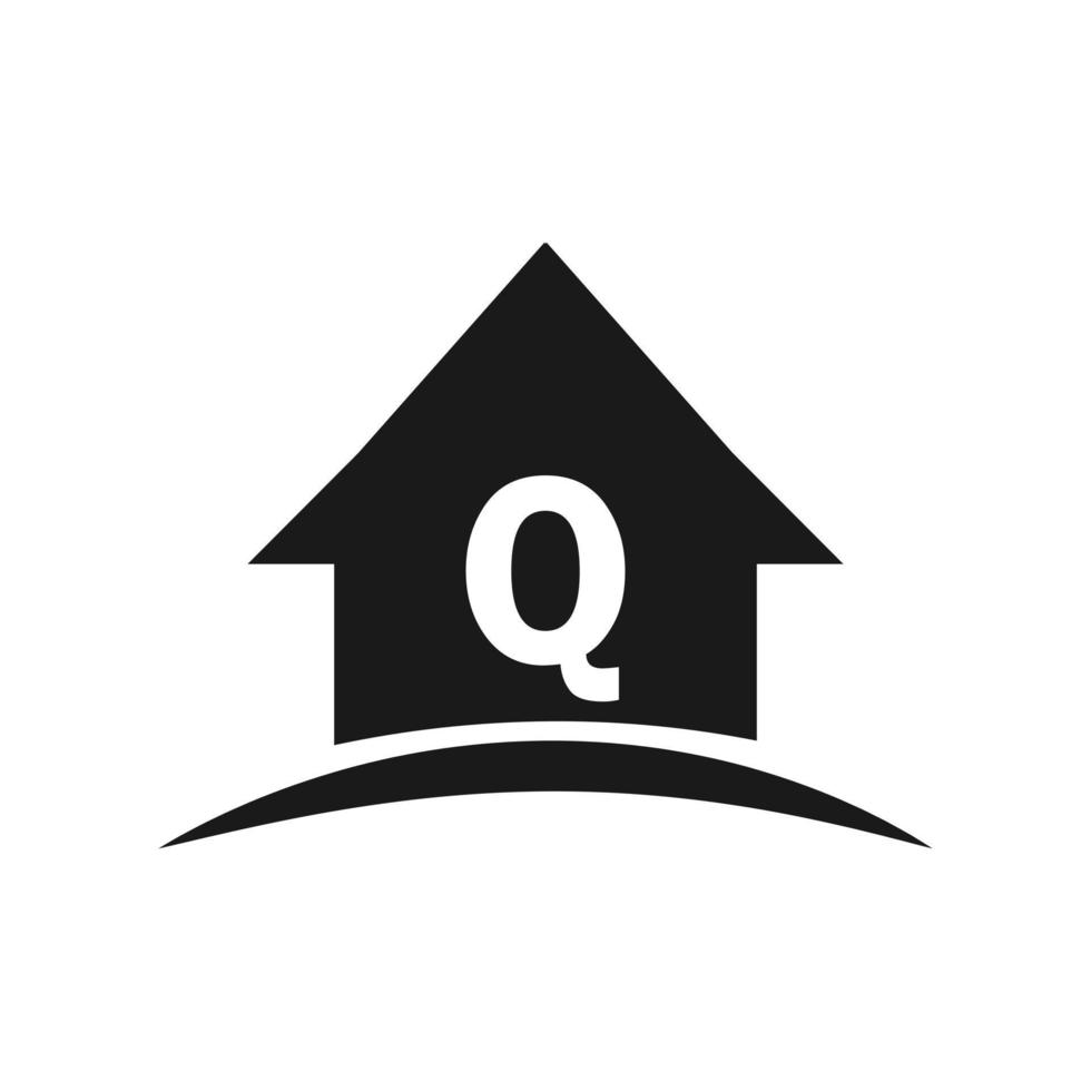 Home Logo On Letter Q Design, Initial Real Estate, Development Concept vector