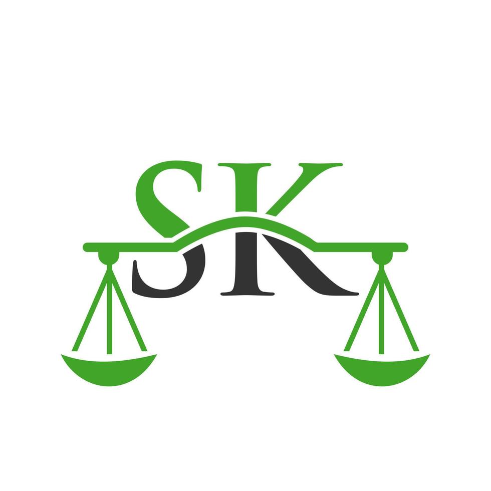 diseño del logotipo sk de la carta del bufete de abogados. signo de abogado de ley vector
