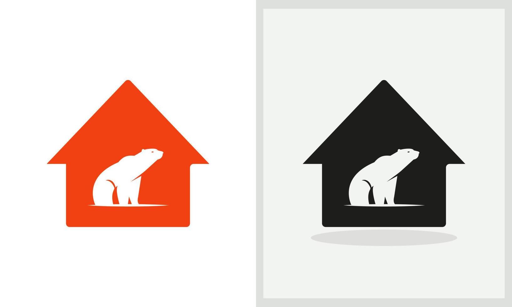 diseño del logotipo de la casa del oso. logo de casa con vector de concepto de oso polar. diseño de logotipo de casa y oso polar