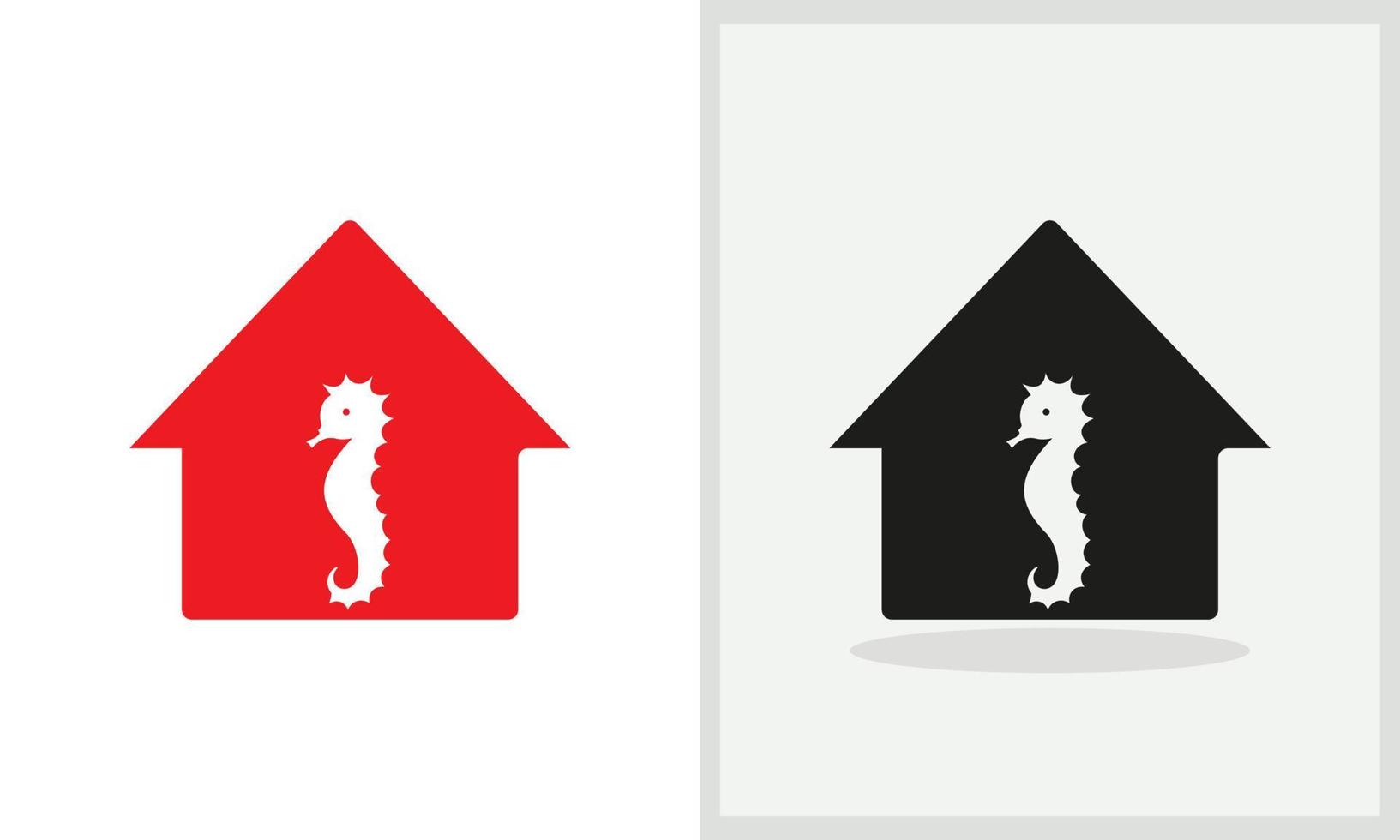 diseño del logotipo de la casa de caballitos de mar. logotipo de la casa con vector de concepto de caballito de mar. diseño de logotipo de caballo de mar y hogar