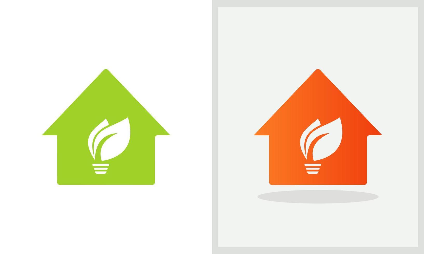 Bulb House logo design. Home logo with bulb and leaf concept vector. Leaf and Home logo design vector