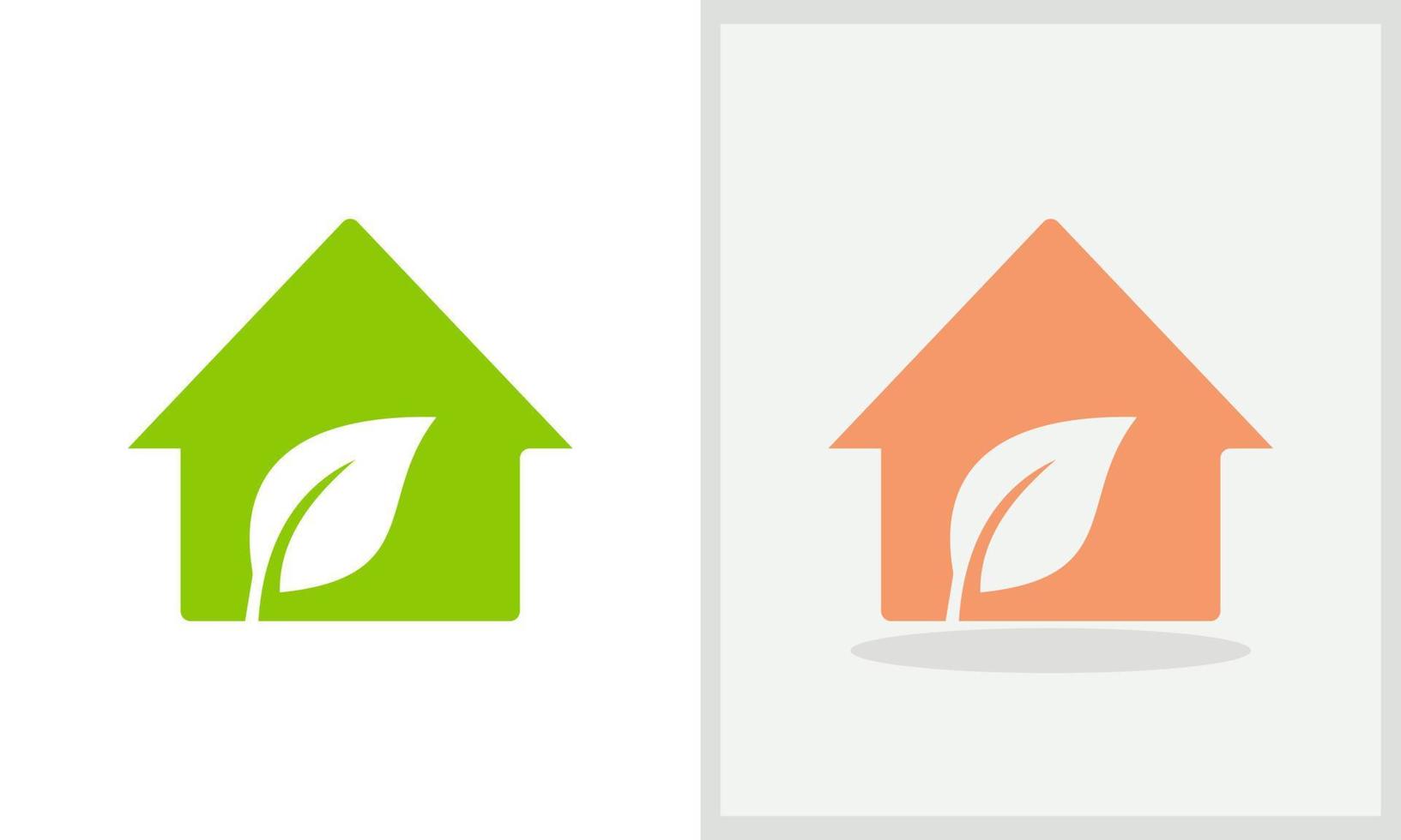 diseño del logotipo de la casa ecológica. logotipo de inicio con vector de concepto de hoja. diseño de logotipo de hoja y hogar