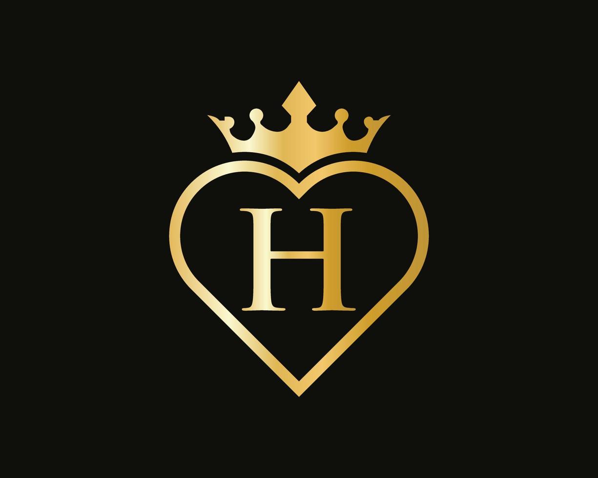 Letter H Logo With Crown and Love Shape vector