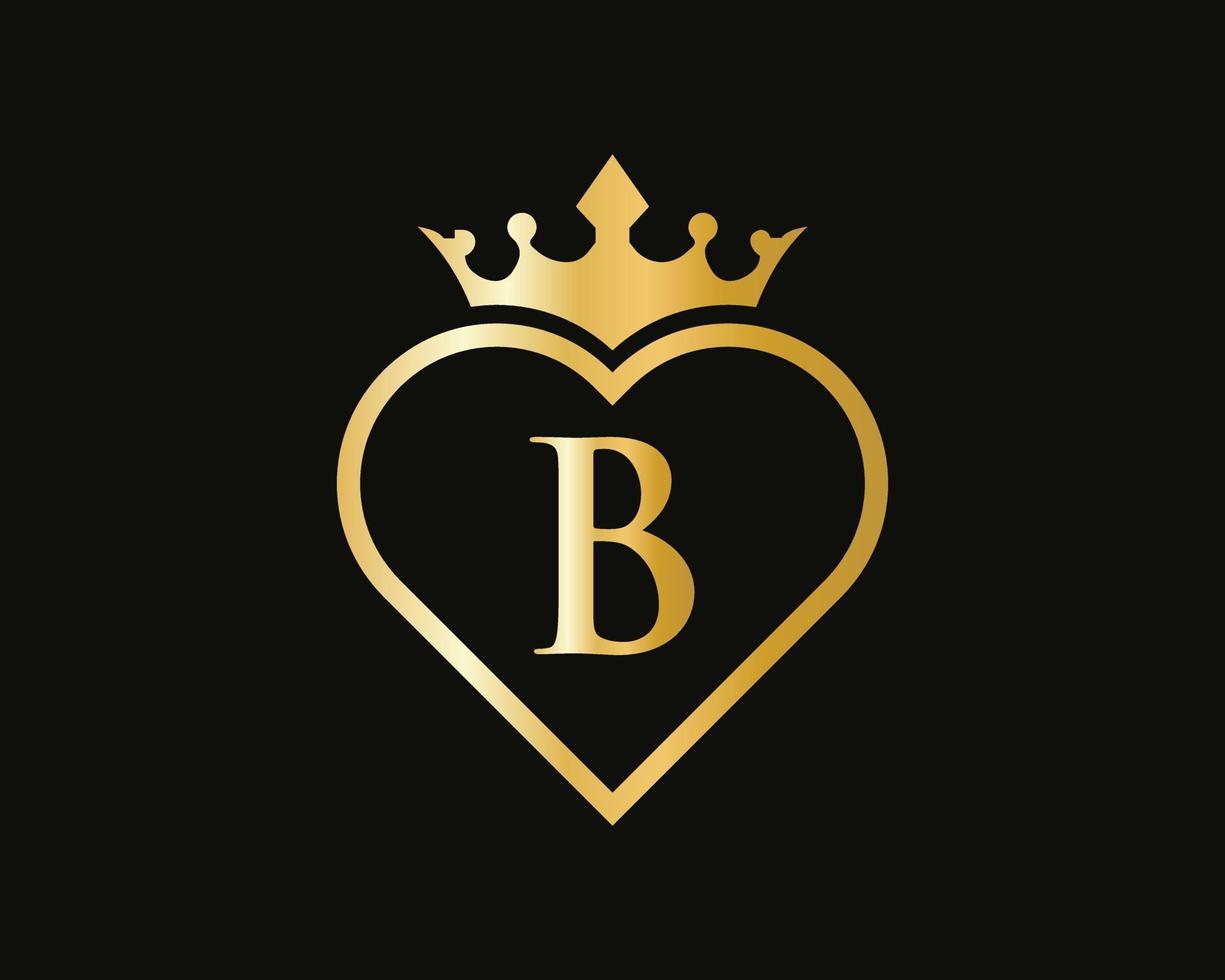 logotipo de la letra b con forma de corona y amor vector