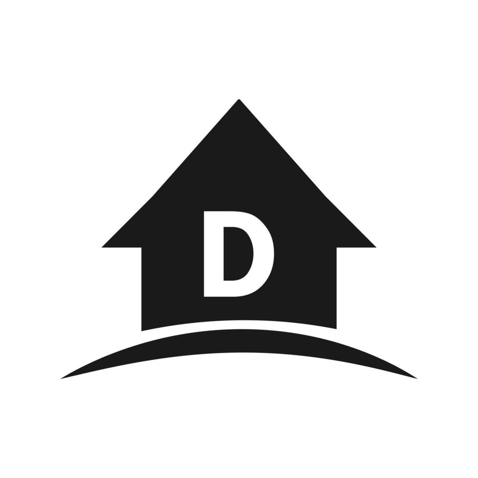 logotipo de la casa en el diseño de la letra d, bienes raíces iniciales, concepto de desarrollo vector