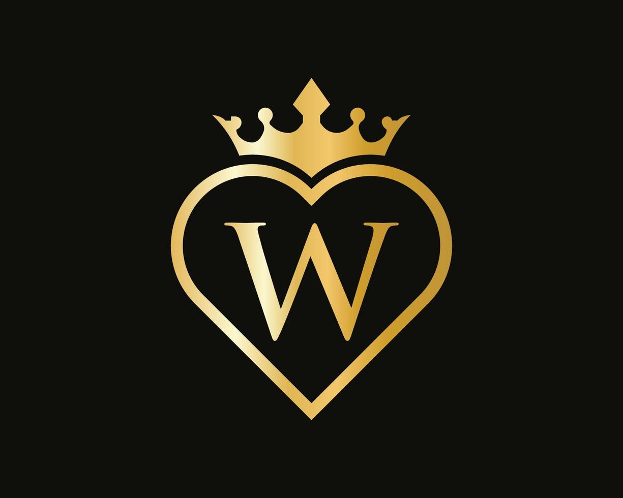 Letter W Logo With Crown and Love Shape vector