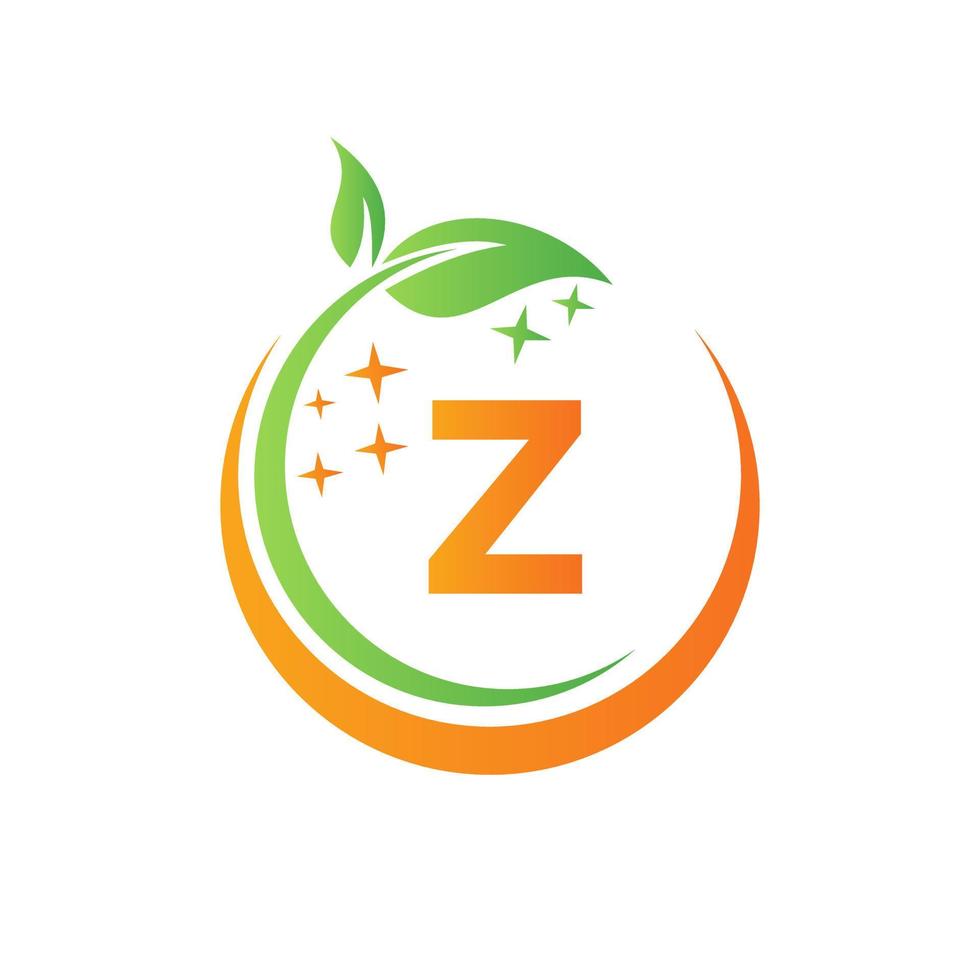 House Cleaning Logo On Letter Z With Water Splash And Leaf Concept. Maid Logo Leaf Icon and Water Drop Template vector