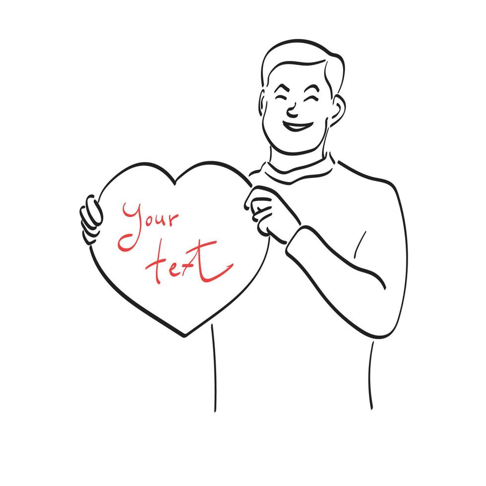 half length man holding heart with blank space illustration vector hand drawn isolated on white background line art.