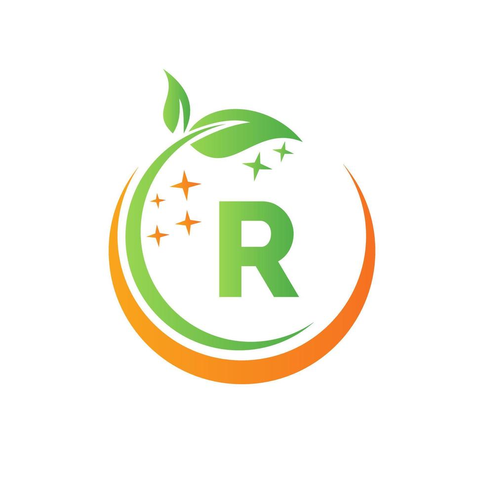 House Cleaning Logo On Letter R With Water Splash And Leaf Concept. Maid Logo Leaf Icon and Water Drop Template vector