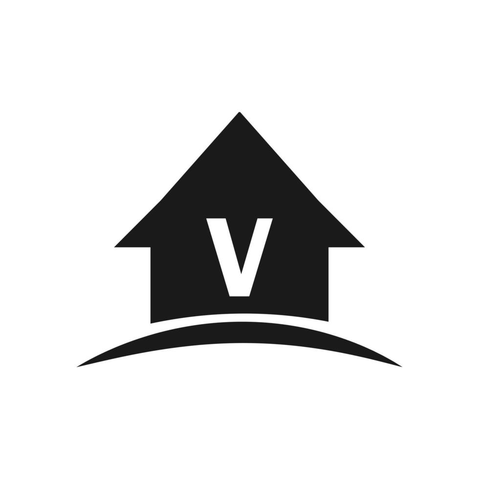 logotipo de la casa en el diseño de la letra v, bienes raíces iniciales, concepto de desarrollo vector