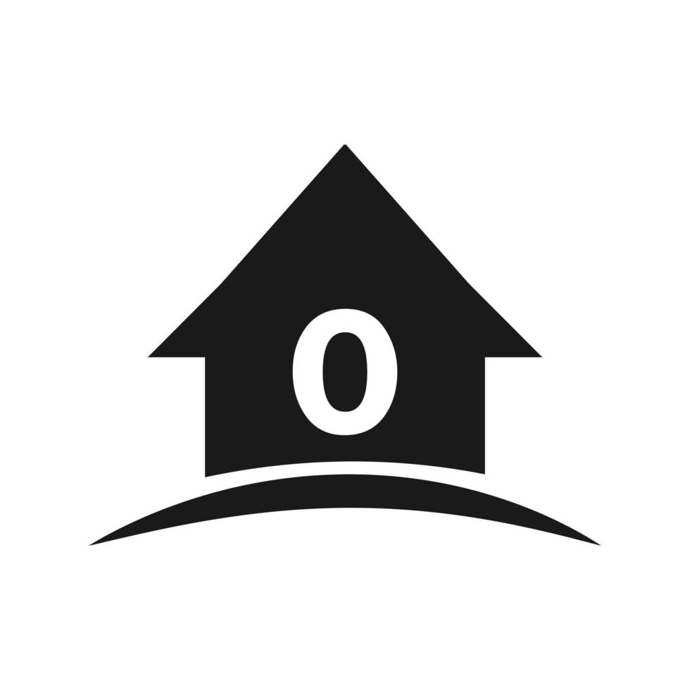 logotipo de la casa en el diseño de la letra o, bienes raíces iniciales, concepto de desarrollo vector