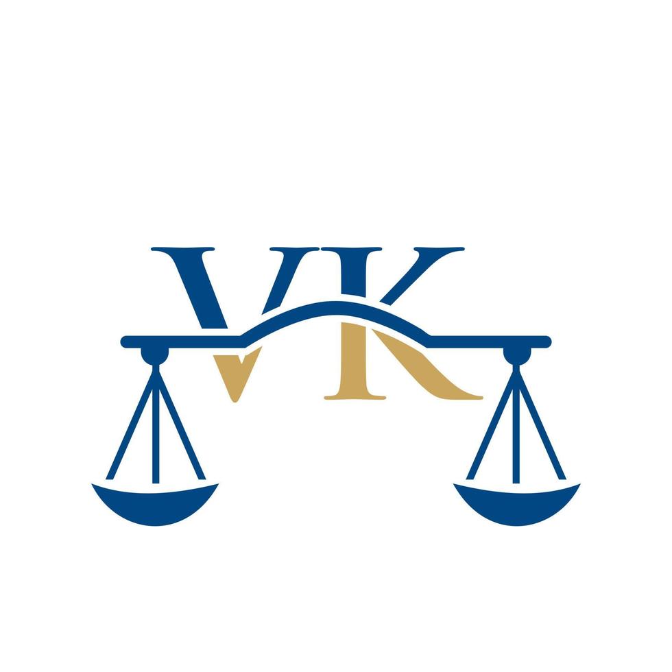diseño del logotipo vk de la carta del bufete de abogados. signo de abogado de ley vector