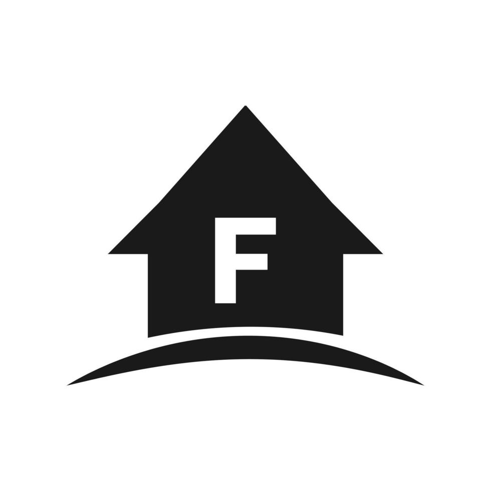 logotipo de la casa en el diseño de la letra f, bienes raíces iniciales, concepto de desarrollo vector