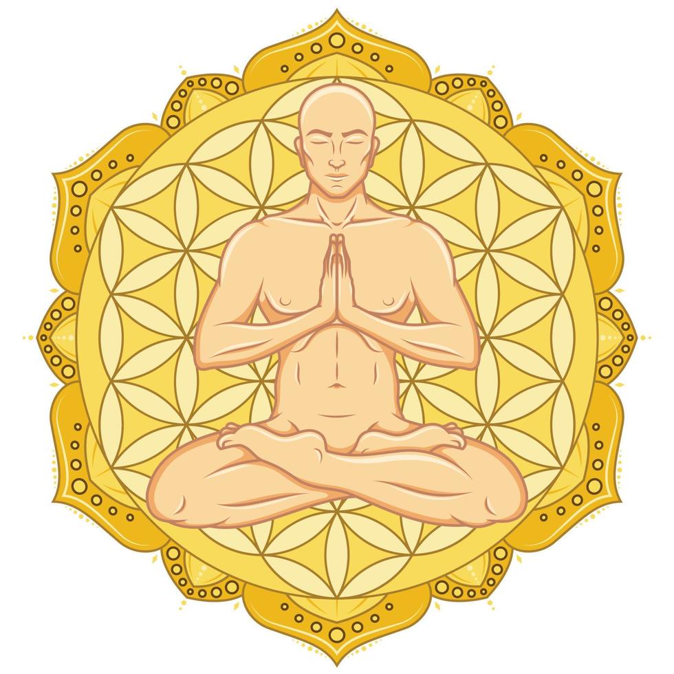 Vector Design Man Meditating with Flower of Life