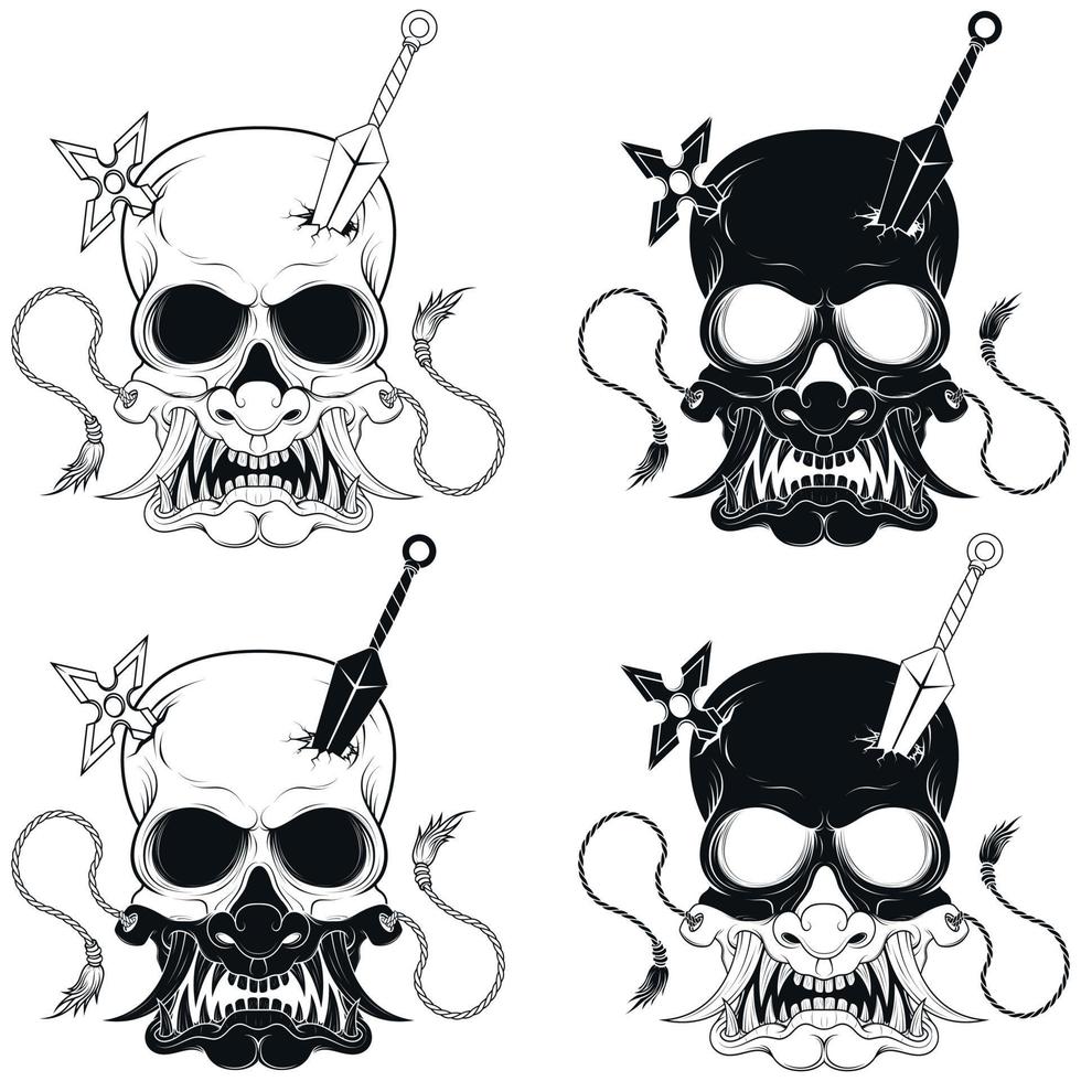 Skull with japanese hannya mask vector