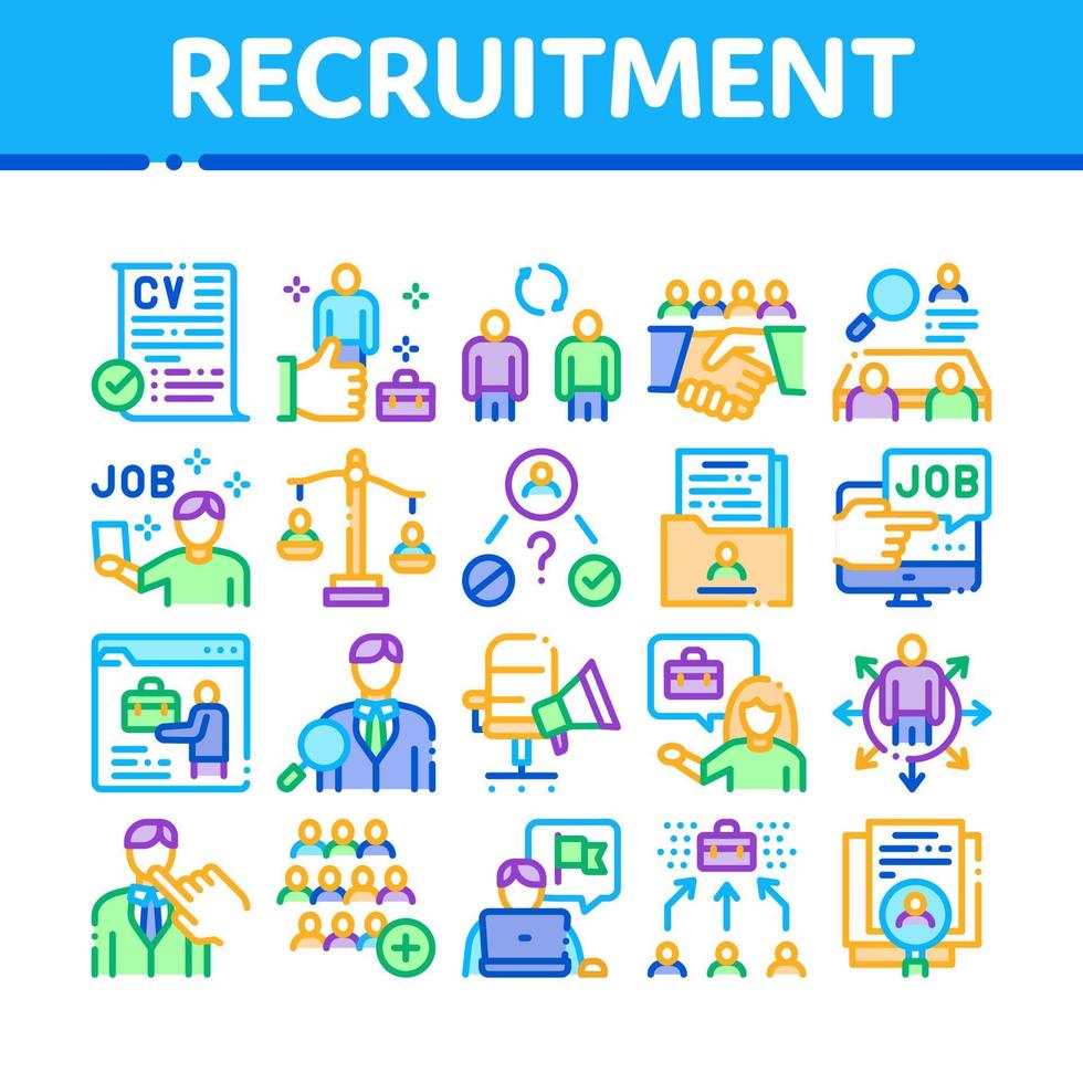 Recruitment And Research Employee Icons Set Vector