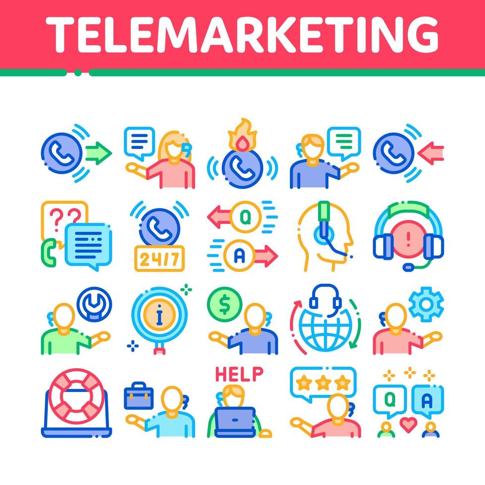 Telemarketing Sale Collection Icons Set Vector