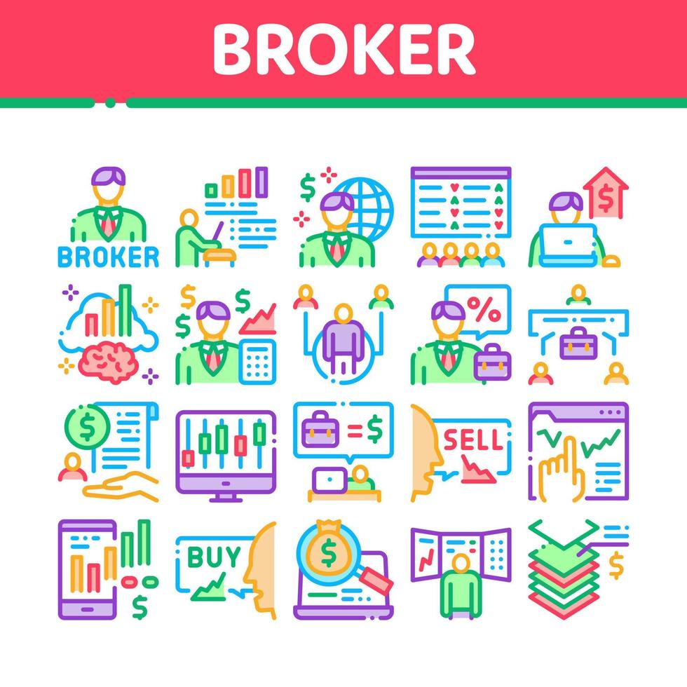 Broker Advice Business Collection Icons Set Vector