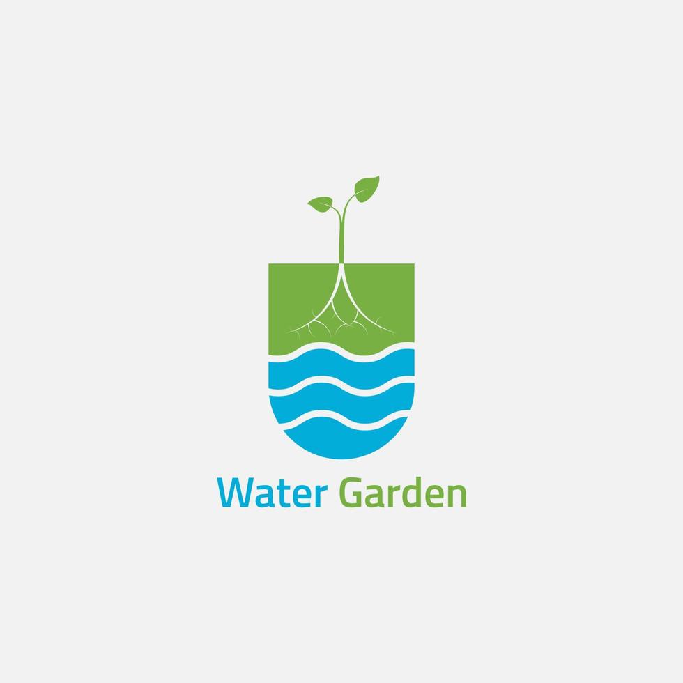 Logo of water waves and plant roots, inside a spade shape. vector
