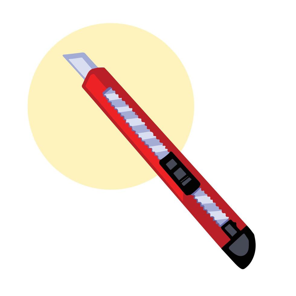 Red office crafting tool equipment red small hand cutter vector illustration. Small object drawing with cartoon simple art style.