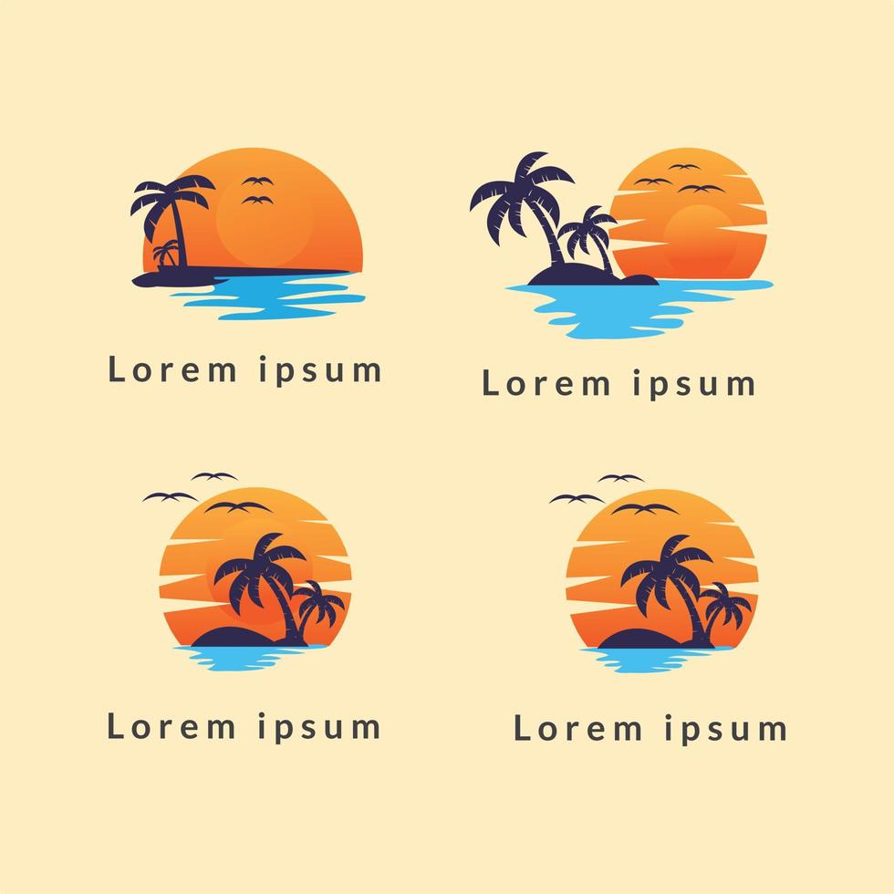 beautiful beach summer vocation logo design set vector