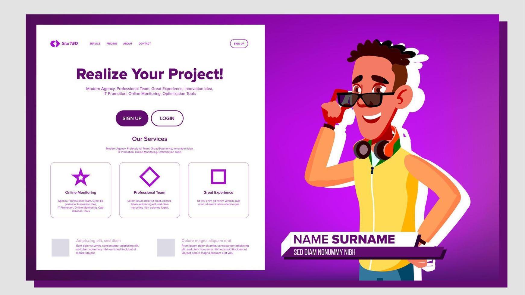 Self Presentation Vector. African American Male. Introduce Yourself Or Your Project, Business. Illustration vector