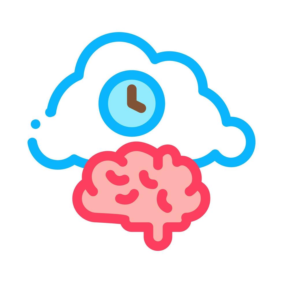 Brain Cloud Clock Icon Vector Outline Illustration