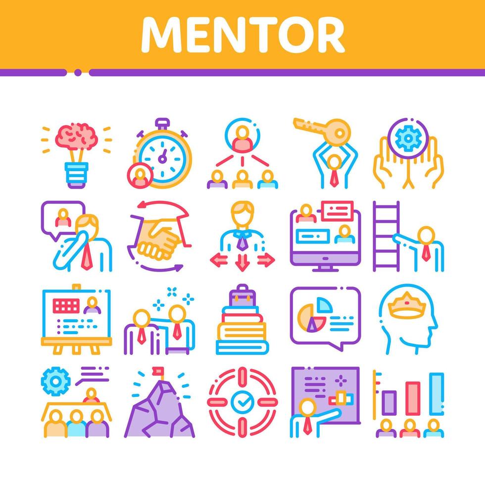 Mentor Relationship Collection Icons Set Vector