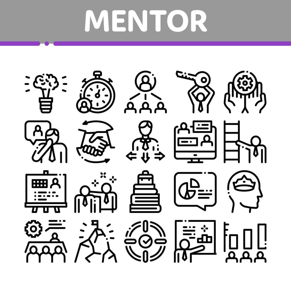 Mentor Relationship Collection Icons Set Vector