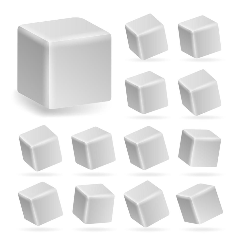 cubo blanco 3d set vector. modelos de perspectiva de un cubo aislado en blanco vector