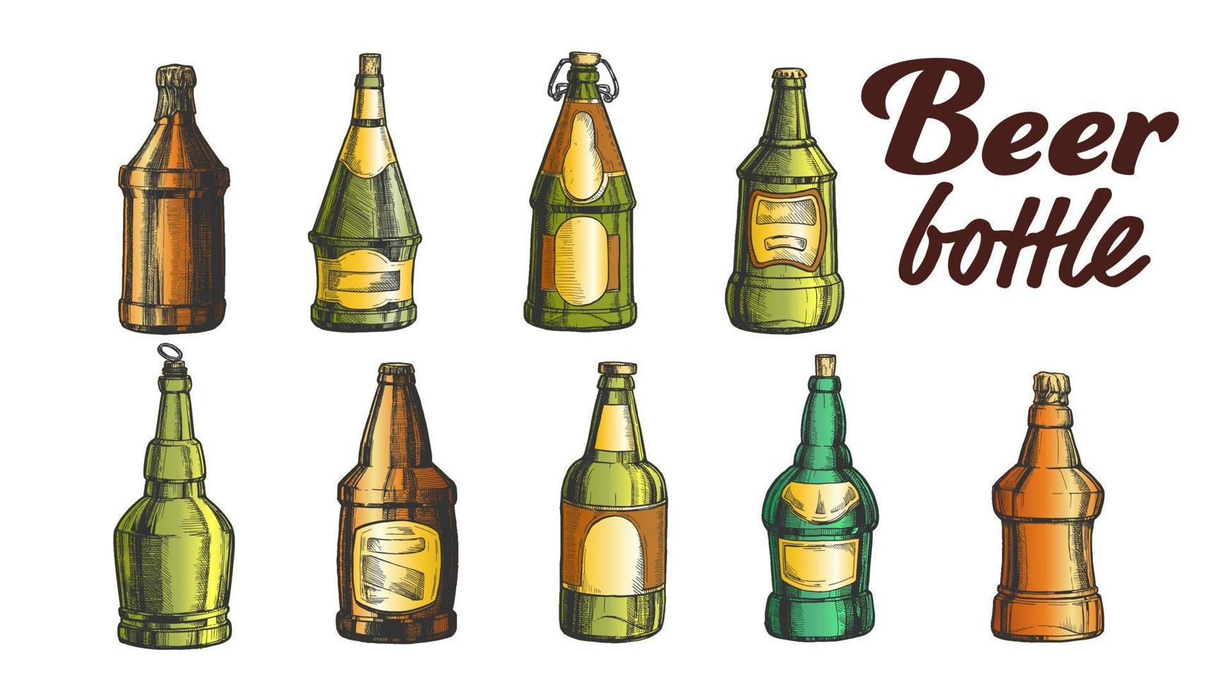 Hand Drawn Blank Color Beer Bottle Set Vector