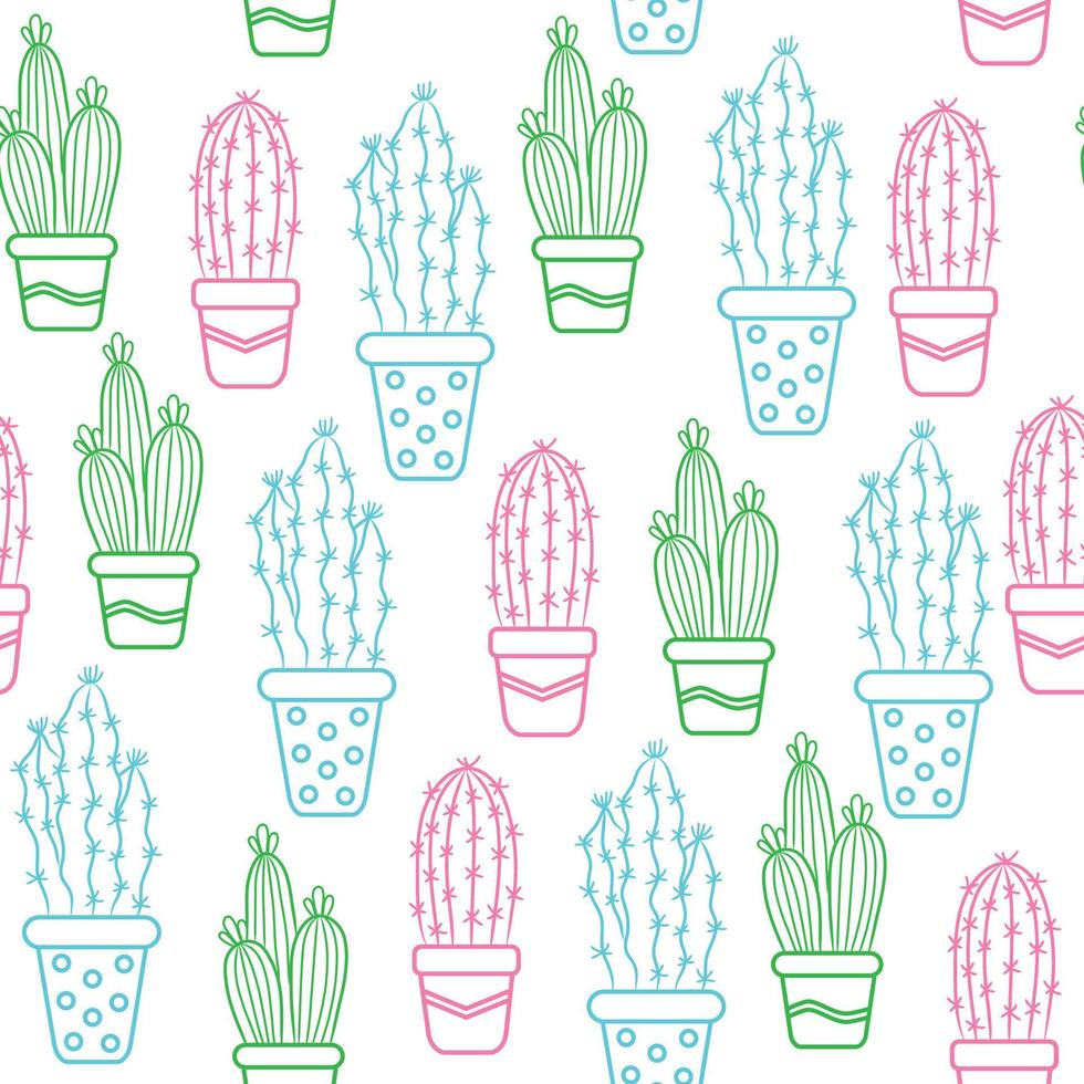 Vector seamless background with multicolored cacti.