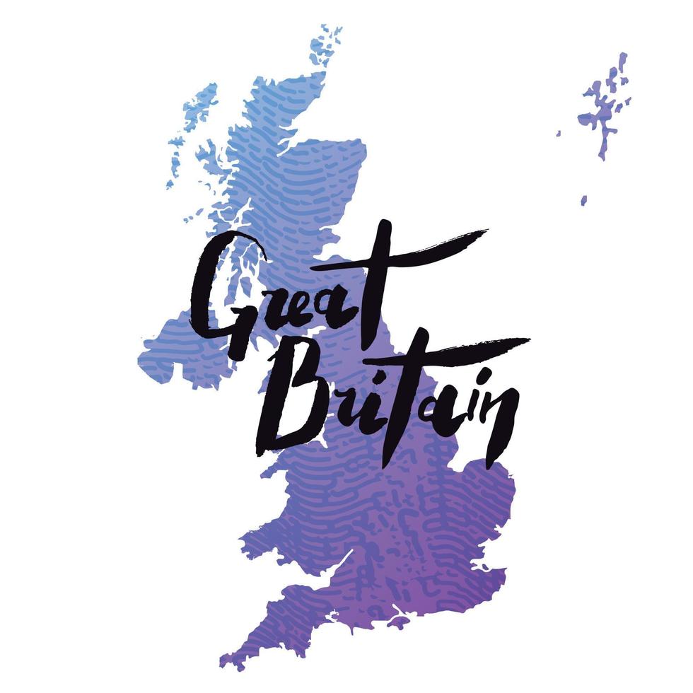 Lettering inscription Great Britain on a stylized country map. vector