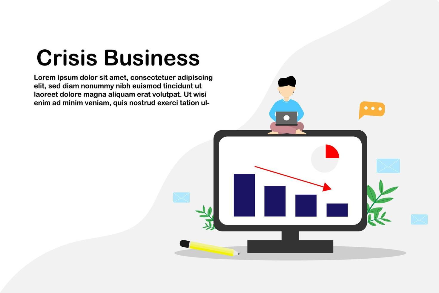 Vector illustration concept crisis investment business,Critical graph strategy on computer screen,banner down bar